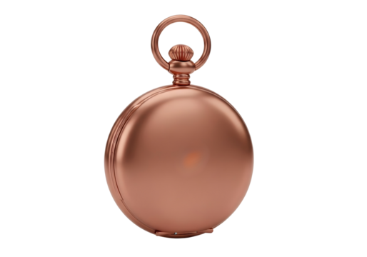 Antique oval gold pocket watch isolated on transparent background