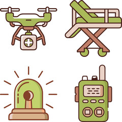 WebEmergency Rescue, Disaster Response, Search and Rescue Drone, Aerial Monitoring, and First Aid Line Icons Set