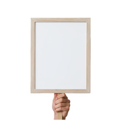 Blank White Rectangular Protest Sign on Wooden Stick – Isolated on transparent background, PNG