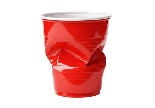 Crushed red plastic party cup isolated on transparent background