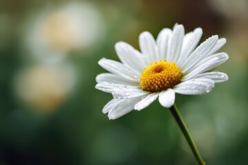Obraz premium Bright white daisy blossom with green stem in natural outdoor setting