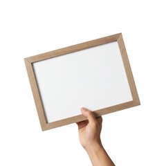 hand holding blank wooden frame