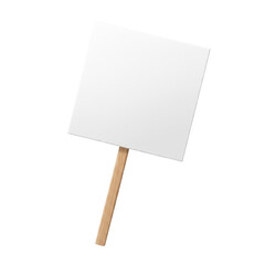 Blank White Rectangular Protest Sign on Wooden Stick – Isolated on transparent background, PNG