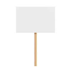 Blank White Rectangular Protest Sign on Wooden Stick – Isolated on transparent background, PNG