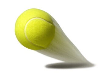 Tennis ball moving with motion blur showing speed and action for sport and exercise concepts on transparent background