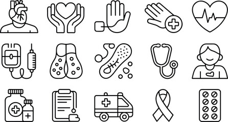 Collection of medical icons outline style