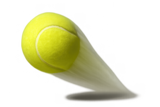 Tennis ball moving with motion blur showing speed and action for sport and exercise concepts on transparent background