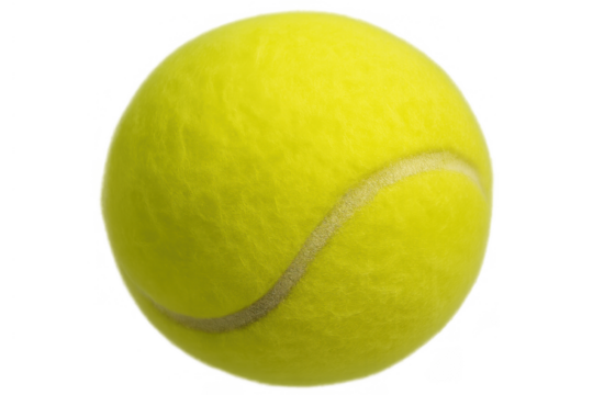 Yellow tennis ball isolated on a transparent background, sporting equipment for athletic games and fitness practice