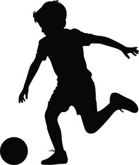 Boy Playing Soccer Silhouette Kicking Ball Athletic Child in Action Detailed Vector Illustration for Sport and Recreation Projects Design