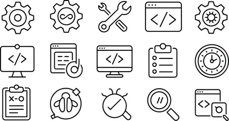 Development Process Icons Set on White Background