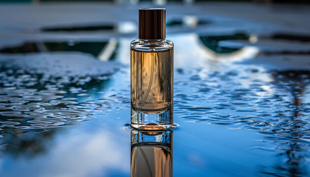 Elegant Perfume Bottle Reflected in Water Luxury Fragrance Presentation