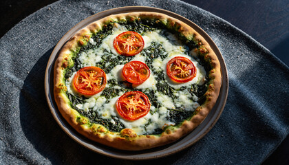 Delicious Homemade Spinach and Tomato Pizza Baked to Perfection