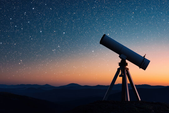 Christmas night sky filled with stars and telescope on mountain creates peaceful festive atmosphere for stargazing and wonder - Powered by Adobe
