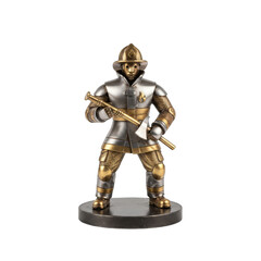 Fototapeta premium Antique Ornate Golden and Silver Firefighter Figurine Holding a Rod on a Dark Base