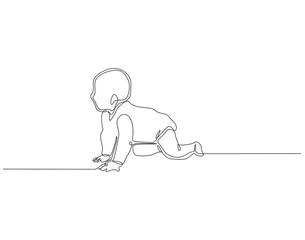 Baby crawling continuous line. Continuous one line drawing of Baby crawling. Baby concept. Single line drawing