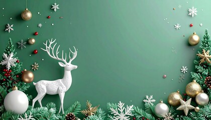 A green background with a white deer on it winter