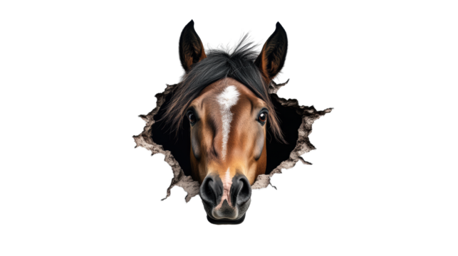 Horse Breaking Through Wall in Dynamic Pose, Transparent Background