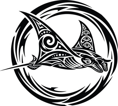 Manta ray tribal tattoo design black and white vector illustration eps silhouette
