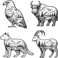 Mountain Species Double Exposure Vector Illustration.eps