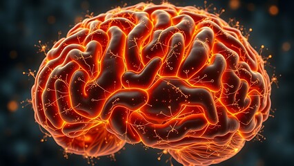 An artistic depiction of a human brain, its neural pathways intricately woven from glowing microscopic bacteria and organic patterns.