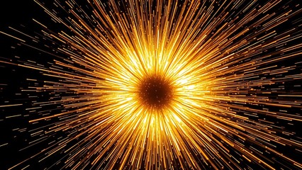 An explosive abstract corona of golden and white energy erupting from a dark center, sending out waves of luminous particles.