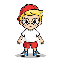 A Cartoon Boy Character Vector, a fun vector illustration of a cartoon boy character with glasses and a big smile, boy, cartoon, child, character, people, comic, drawing, clipart, smiling, vector.