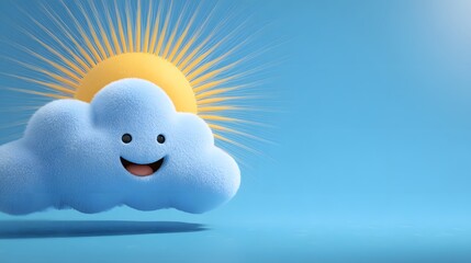 Cheerful cloud with a smiling face under a sunny sky backdrop