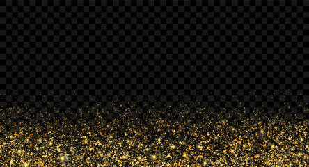 Vector illustration of gold splashes, glitter, gold dust, and sand on a transparent background. Suitable for banners, posters, websites, wallpapers, and backgrounds.