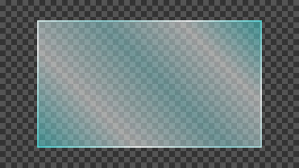 Transparent glass plate with realistic light glare and reflection isolated on transparent background. Shiny and glossy clear glass panel for TV or laptop screen mockup. Vector illustration.