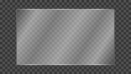 Transparent glass plate with realistic light glare and reflection isolated on transparent background. Shiny and glossy clear glass panel for TV or laptop screen mockup. Vector illustration.
