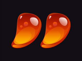 Naklejka premium Flowing honey cartoon font punctuation quotation mark. Yellow candy ABC typeset sign, sweet honey vector English font punctuation mark. Tasty caramel typeface or English alphabet type symbol