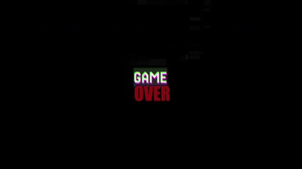 4k video. Pixelated game over text suitable for gaming websites, blogs, social media posts, and print materials related to video games.