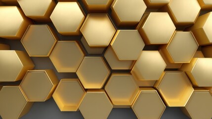 Textured golden hexagonal pattern with polished surface for modern design, wallpaper, 3D rendering, abstract geometric art and stylish background usage