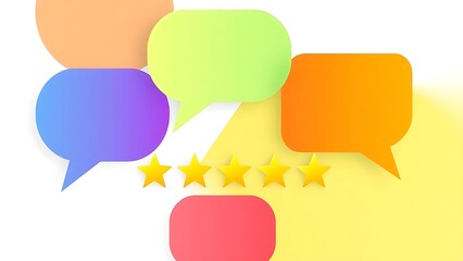 Abstract concept of customer feedback with speech bubbles and stars.