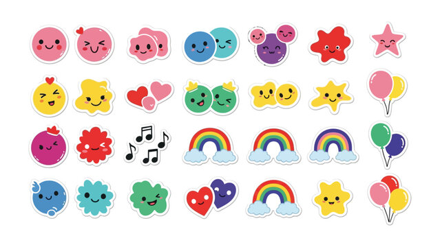 Colorful Cartoon Icon Collection: A vibrant assortment of cute and playful cartoon icons. Featuring a rainbow of emotions and shapes, perfect for conveying joy and positive vibes.