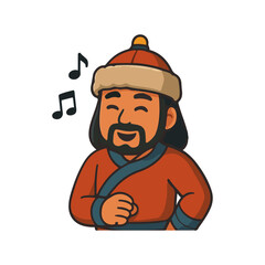 Obraz premium Happy man in traditional outfit singing joyfully. Cheerful character wearing fur hat and red coat.