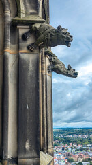 Obraz premium Close-up photo of stone gargoyle on tower of Ulm Minster in Germany