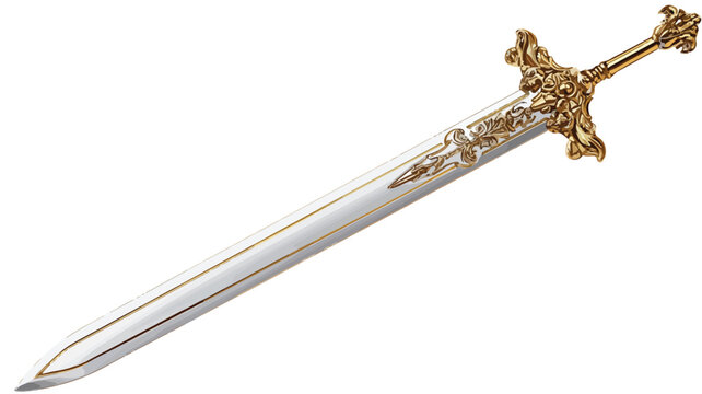 Fototapeta Elegant Gold Sword on White Background with Outline Isolated Vector