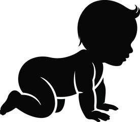 Infant crawls baby crawling on hands and knees silhouette adorable toddler moving vector illustration with transparent background