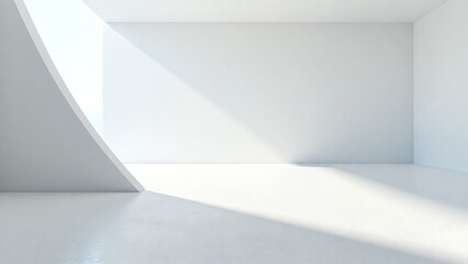 Obraz premium Minimalist white room interior with sunlight casting shadows, ideal for corporate presentation backgrounds, website hero images, or UI mockups with copy space for text