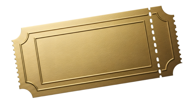 Ornate Golden Ticket with Embossed Border and Perforated Edge isolated on a transparent background vintage - Powered by Adobe