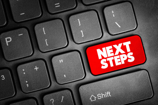 Next Steps text button on keyboard, concept background