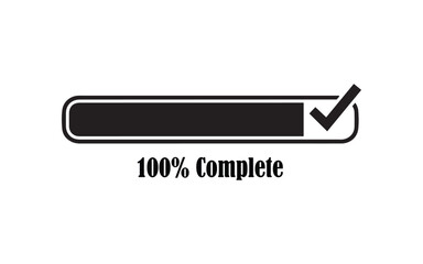 100% Complete Progress Bar: Task Completion, Success, and Loading Status Icon