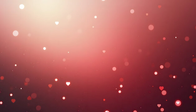 Soft red bokeh background with glowing lights and tiny heart shapes. AI Generation.