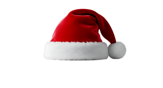 A festive santa hat with a white fluffy trim and pom pom on a black background for christmas cheer - Powered by Adobe