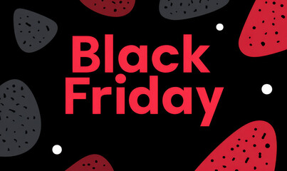 Bold red text 'Black Friday' on a black background with red and black shapes.