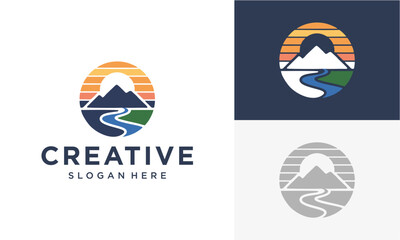 mountain and river vector logo