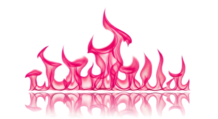 Pink flames with a mirrored reflection on a isolated on a transparent background fire burning