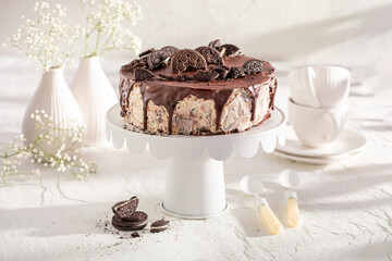 Sweet cheesecake made of cheese and chocolate.