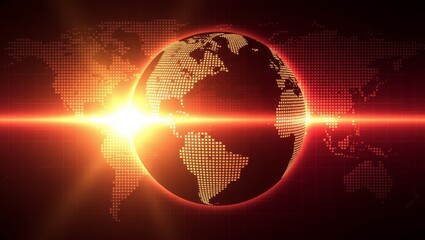 Digital globe with glowing pixelated world map